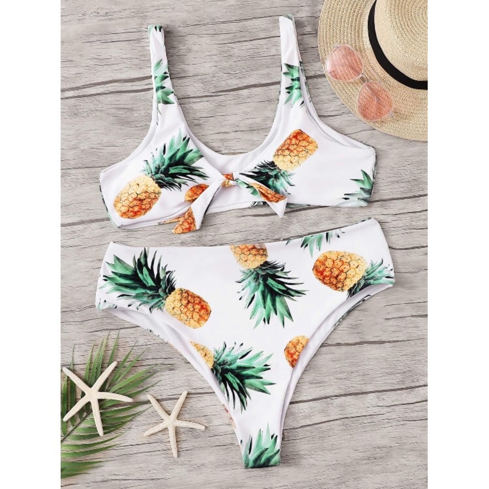 High waist knot top pineapple bikini